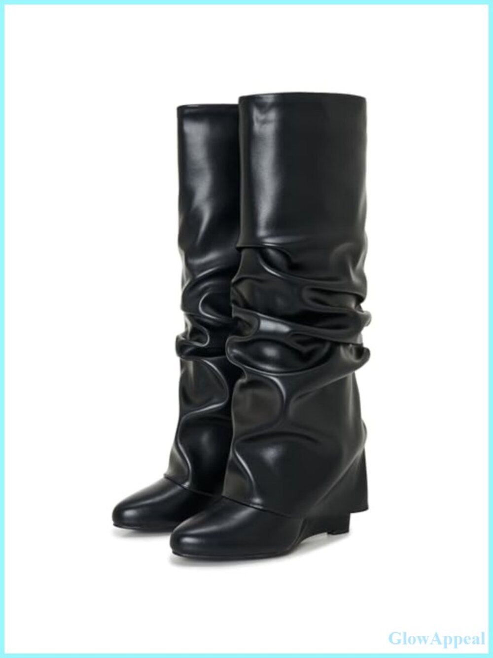 Women's Fold Over Knee High Shark Boots 4-Inch Wedge Heel Pull-On